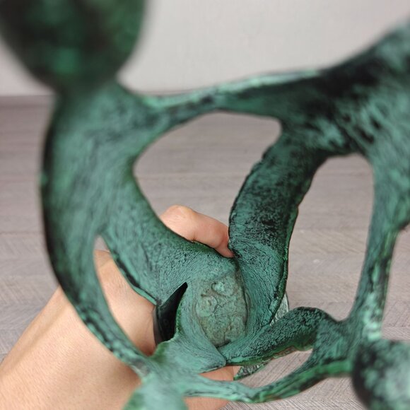 Vintage Abstract Family Sculpture Green Bronze Patina Handmade MCM Statue 9" - Picture 7 of 8